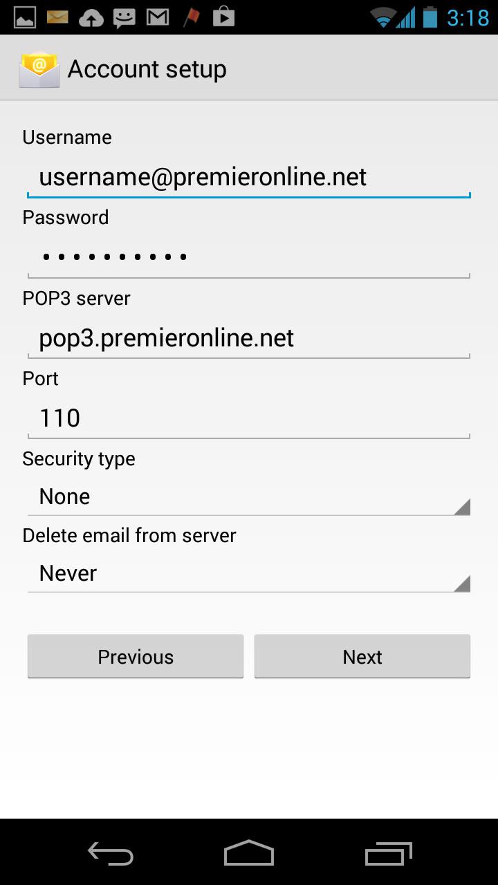 android email checking incoming server settings